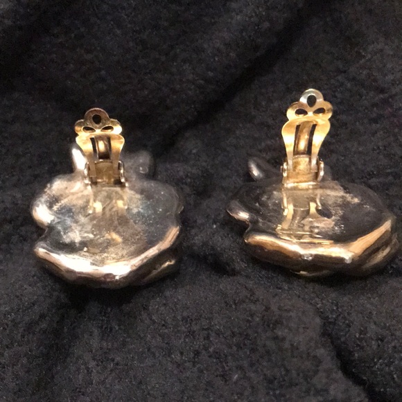 Sterling silver & gold plated earrings clip-on 925 silver mark like-new vintage - Picture 5 of 12